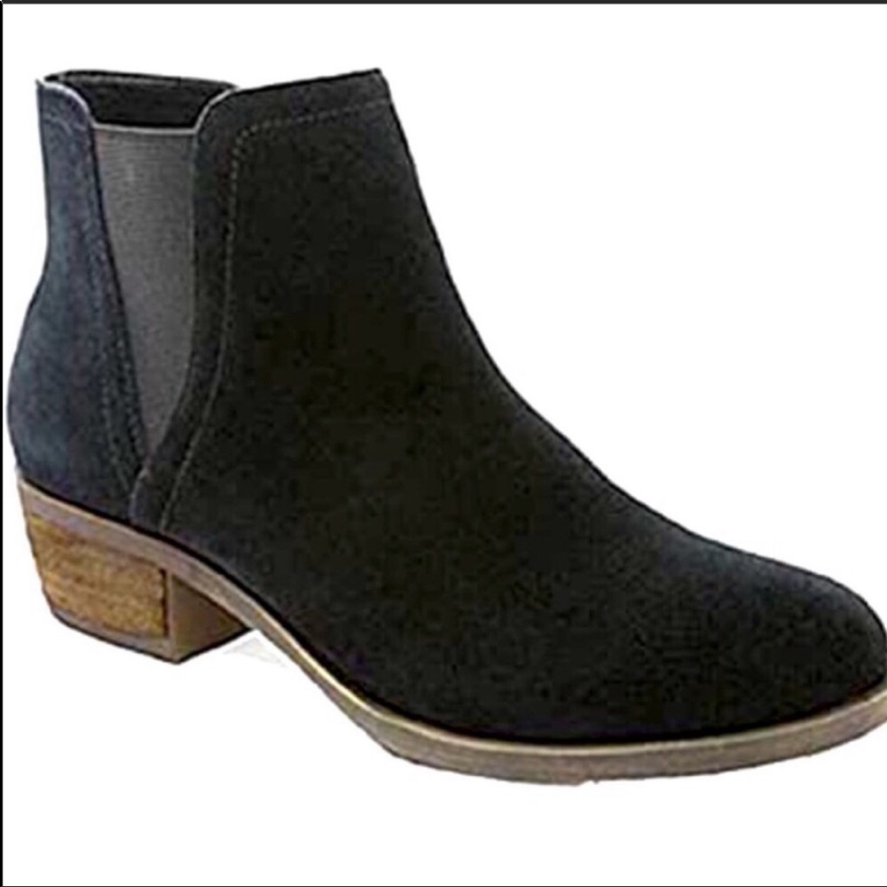 KENSIE-GARY-Black Suede Leather Zip-Up Block Heel Ankle Booties Size 6.5
